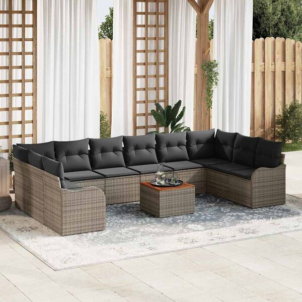 vidaXL Conjunto de sofá de jardín 11 pcs Gris Poliratán