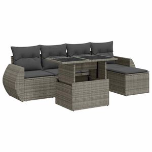 vidaXL Set de muebles de jard&iacute;n 6 pzas y cojines rat&aacute;n sint&eacute;tico gris
