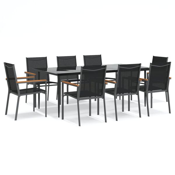 vidaXL Juego de comedor para jardín 9 piezas acero y textilene negro