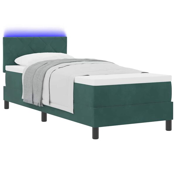 vidaXL Cama Box Spring LED con LED Verde oscuro 80 x 200 cm Terciopelo