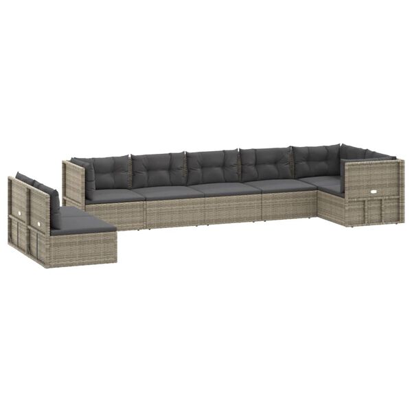 vidaXL Set de muebles de jard&iacute;n 8 pzas y cojines rat&aacute;n sint&eacute;tico gris