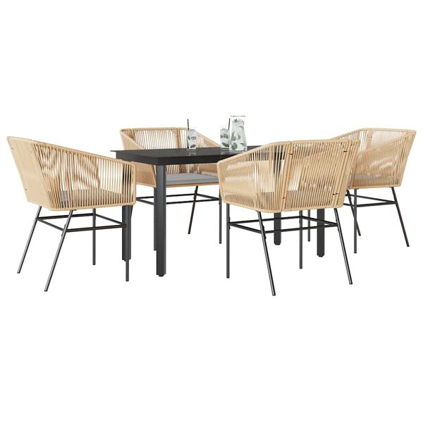 vidaXL Juego de comedor jard&iacute;n 5 piezas cojines rat&aacute;n sint&eacute;tico marr&oacute;n