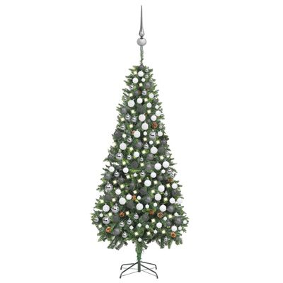 vidaXL Árbol de Navidad helado con luces, bolas y piñas 210 cm