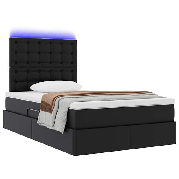 vidaXL Cama con almacenamiento y LED con colch&oacute;n Negro 120 x 190 cm