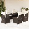 vidaXL Set comedor de jard&iacute;n 7 pzas con cojines rat&aacute;n sint&eacute;tico marr&oacute;n