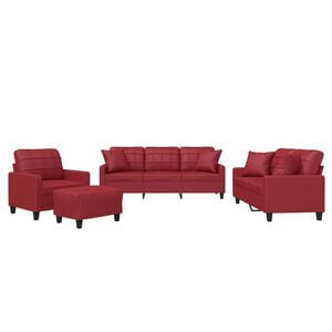 vidaXL Juego de sof&aacute;s con cojines 4 piezas cuero sint&eacute;tico rojo tinto