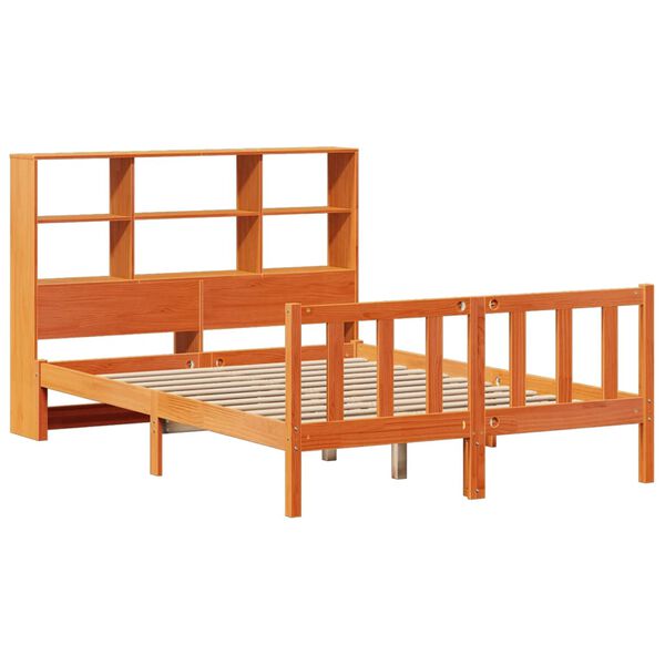 vidaXL Cama con estanter&iacute;a sin colch&oacute;n madera maciza marr&oacute;n 140x190 cm