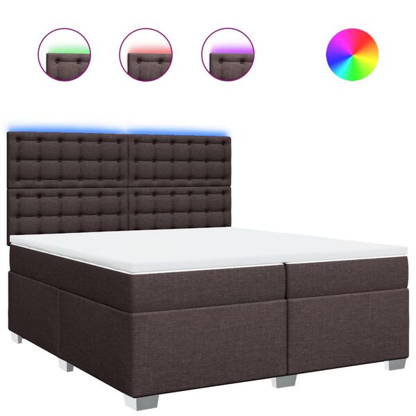 vidaXL Cama box spring con colch&oacute;n tela marr&oacute;n oscuro 200x200 cm