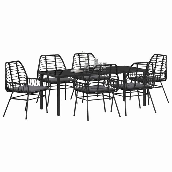 vidaXL Conjunto de Comedor de Jard&iacute;n 7 pcs Negro rat&aacute;n sint&eacute;tico