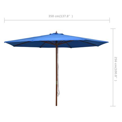 vidaXL Sombrilla de jardín con palo de madera azul 350 cm