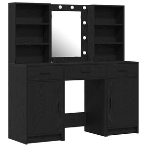 vidaXL Conjunto de mesa de vestidor con LED 3 uds. Roble Negro