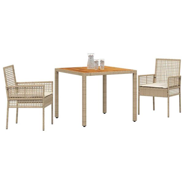 vidaXL Conjunto de Comedor de Jard&iacute;n 3 pcs Beige rat&aacute;n sint&eacute;tico