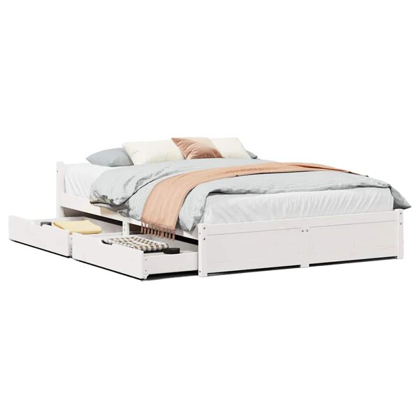 vidaXL Estructura de cama sin colch&oacute;n madera de pino blanca 150x200 cm