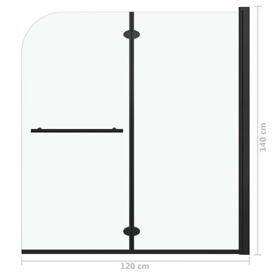 vidaXL Mampara de ducha plegable 2 paneles ESG negro 120x140 cm