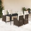 vidaXL Set comedor de jard&iacute;n 5 piezas y cojines rat&aacute;n sint&eacute;tico marr&oacute;n