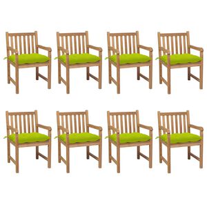vidaXL Sillas de jard&iacute;n 8 uds madera maciza teca cojines verde brillo