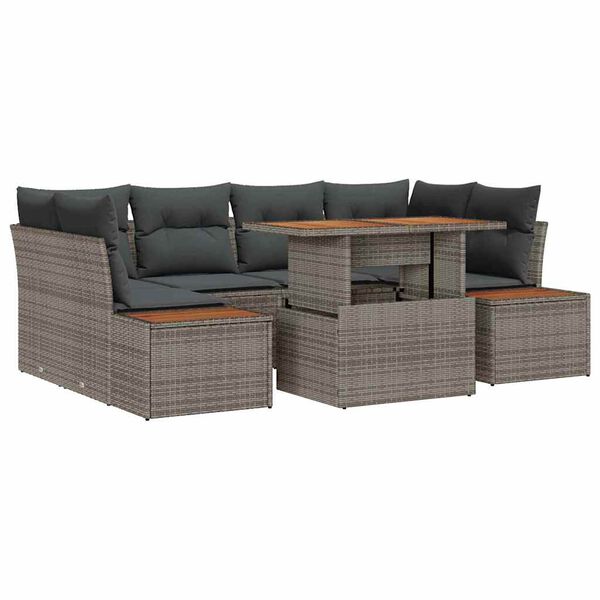 vidaXL Conjunto de sof&aacute; de jard&iacute;n 7 pcs Gris Polirat&aacute;n