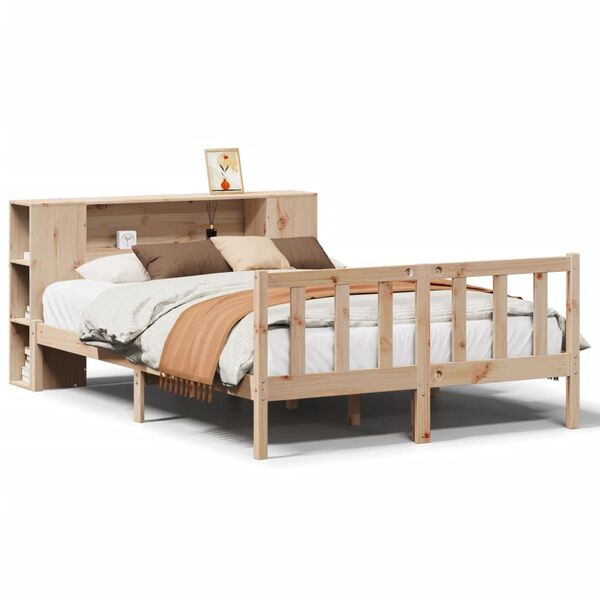 vidaXL Cama con estanter&iacute;a sin colch&oacute;n madera maciza de pino 160x200cm