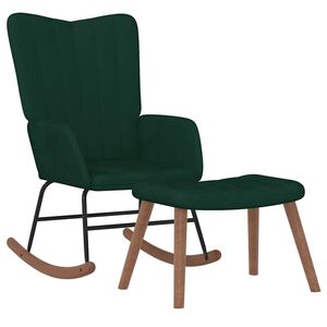 vidaXL Silla mecedora con reposapi&eacute;s terciopelo verde oscuro