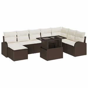vidaXL Conjunto de sof&aacute; de jard&iacute;n 9 uds. Marr&oacute;n Polirat&aacute;n