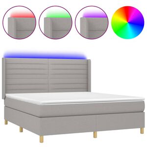 vidaXL Cama box spring colch&oacute;n y luces LED tela gris claro 180x200 cm