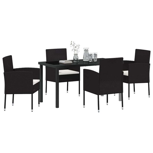 vidaXL Conjunto de Comedor de Jard&iacute;n 5 pcs Negro rat&aacute;n sint&eacute;tico