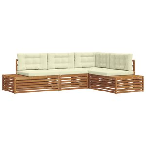 vidaXL Conjunto de sof&aacute;s de exterior con coj&iacute;n 4 Pieza Natural y Crema