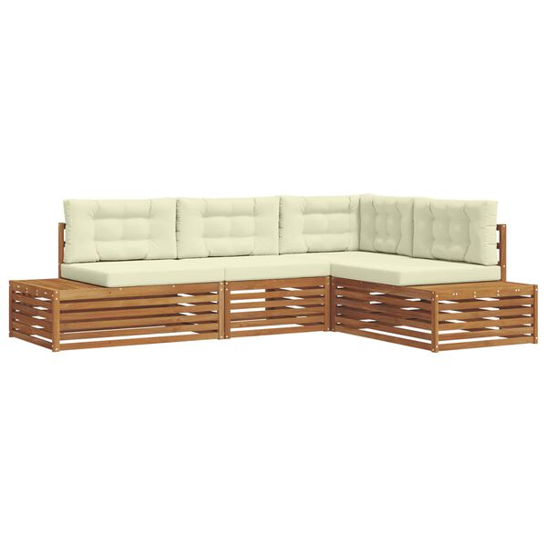 vidaXL Conjunto de sof&aacute;s de exterior con coj&iacute;n 4 Pieza Natural y Crema