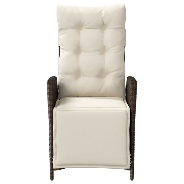 vidaXL Sill&oacute;n reclinable de jard&iacute;n con reposapi&eacute;s rat&aacute;n PE marr&oacute;n