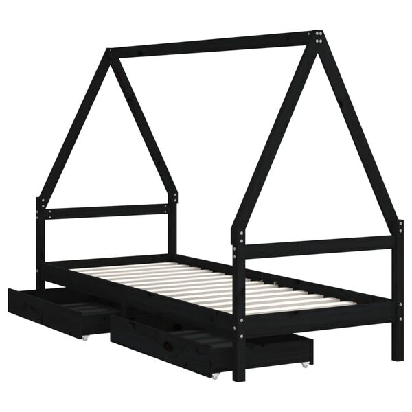vidaXL Estructura de cama niños con cajones madera pino negro 80x200cm