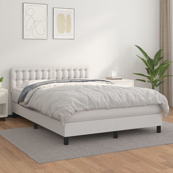 vidaXL Cama box spring con colch&oacute;n cuero sint&eacute;tico blanco 140x190 cm