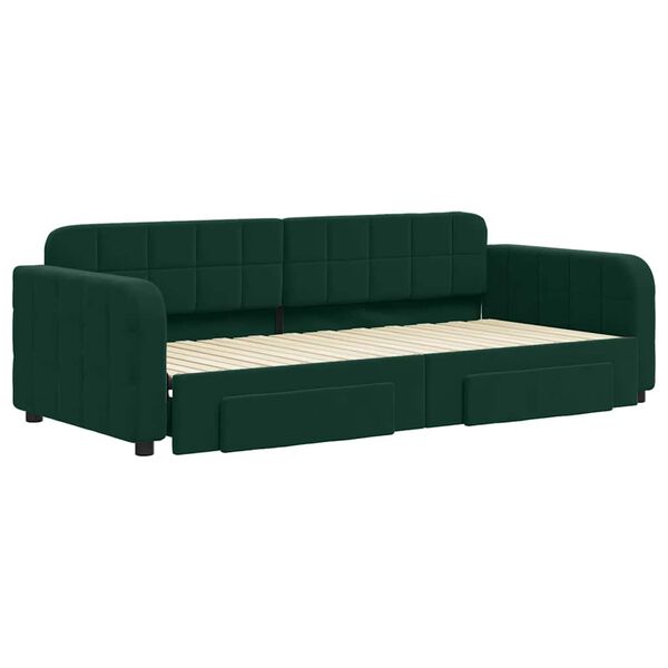 vidaXL Sof&aacute; cama nido con cajones terciopelo verde oscuro 90x200 cm