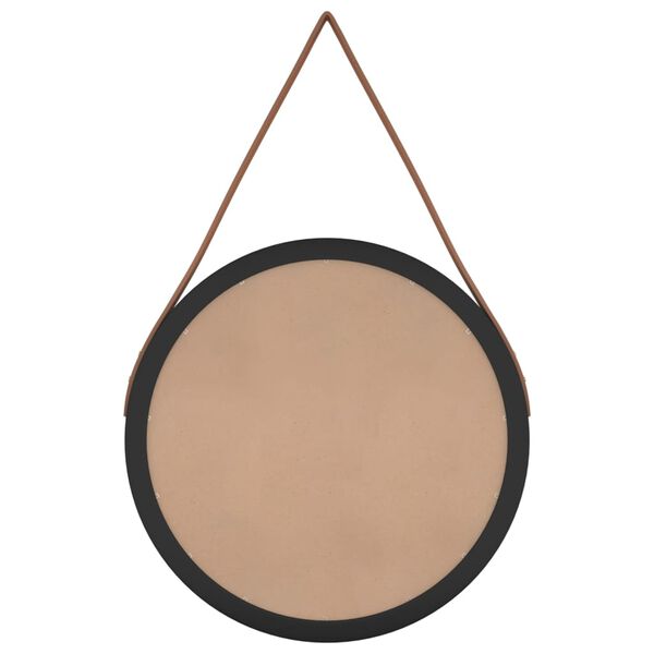 vidaXL Espejo de pared con correa negro &Oslash;35 cm