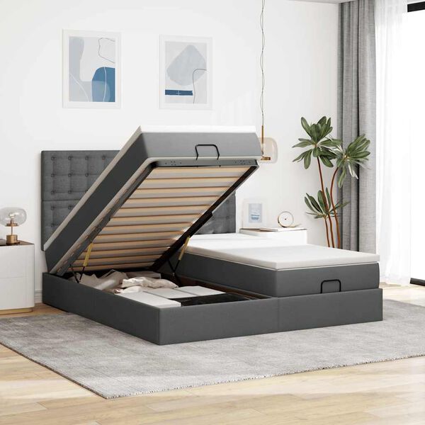 vidaXL Estructura cama otomana colchones tela gris oscuro 160x200 cm