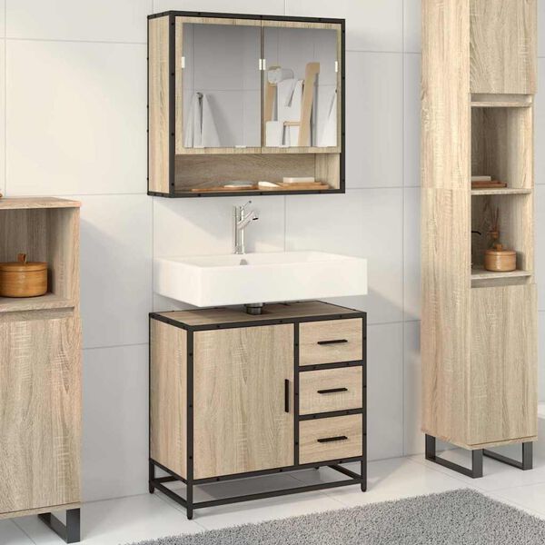 vidaXL Armario de lavabo de ba&ntilde;o madera roble Sonoma 65x33x60 cm