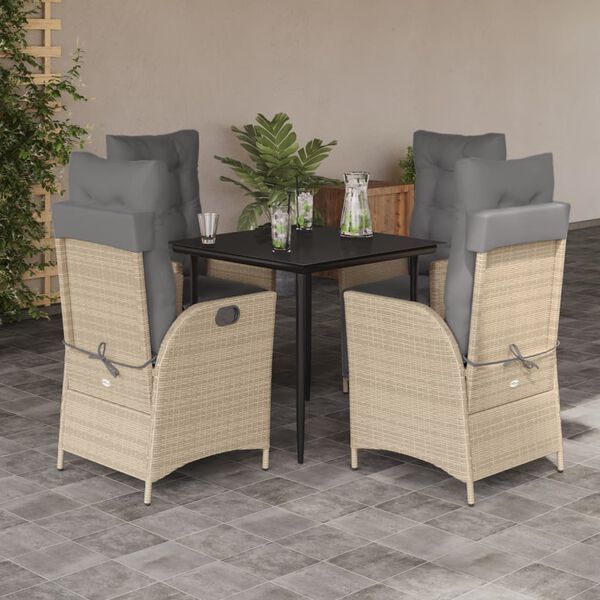 vidaXL Set comedor de jard&iacute;n 5 pzas con cojines rat&aacute;n sint&eacute;tico beige
