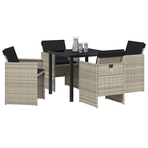 vidaXL Conjunto de Comedor de Jard&iacute;n 5 pcs Gris Claro rat&aacute;n sint&eacute;tico
