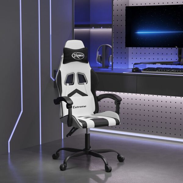 vidaXL Silla gaming cuero sintético blanco y negro