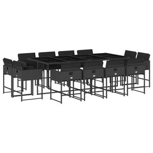 vidaXL Set comedor de jard&iacute;n con cojines 13 pzas rat&aacute;n sint&eacute;tico negro
