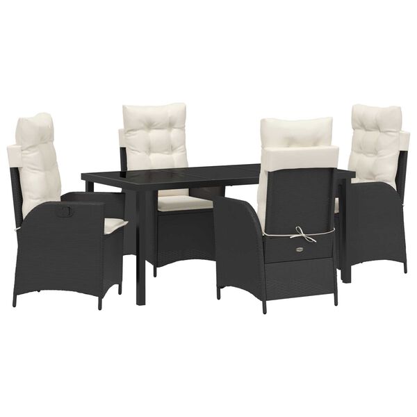 vidaXL Conjunto de Comedor de Jard&iacute;n 5 pcs Negro rat&aacute;n sint&eacute;tico