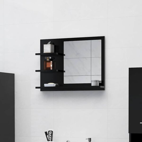 vidaXL Espejo de ba&ntilde;o madera contrachapada negro 60x10,5x45 cm