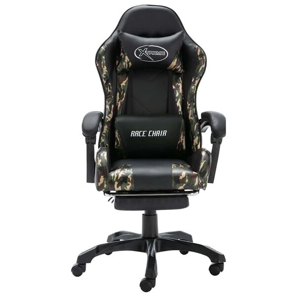 vidaXL Silla gaming con reposapi&eacute;s cuero sint&eacute;tico negro y camuflaje