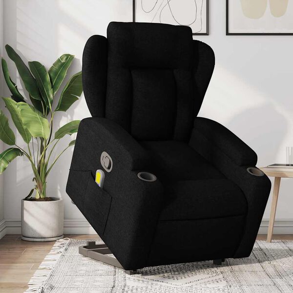 vidaXL Sill&oacute;n reclinable de masaje elevable tela negro
