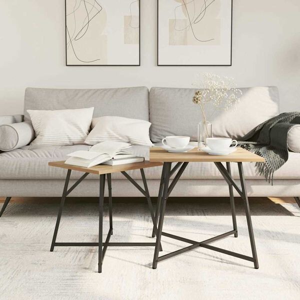 vidaXL Conjunto de mesas auxiliares 2 pcs Roble Artisan y Negro