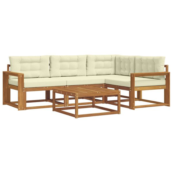 vidaXL Conjunto de sof&aacute;s de exterior con coj&iacute;n 5 pcs Natural y Crema