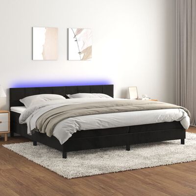 vidaXL Cama box spring colchón y LED terciopelo negro 200x200 cm