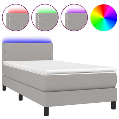 vidaXL Cama box spring colchón y luces LED tela gris claro 90x200 cm