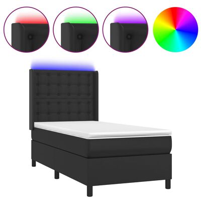 vidaXL Cama box spring colchón y LED cuero sintético negro 100x200 cm