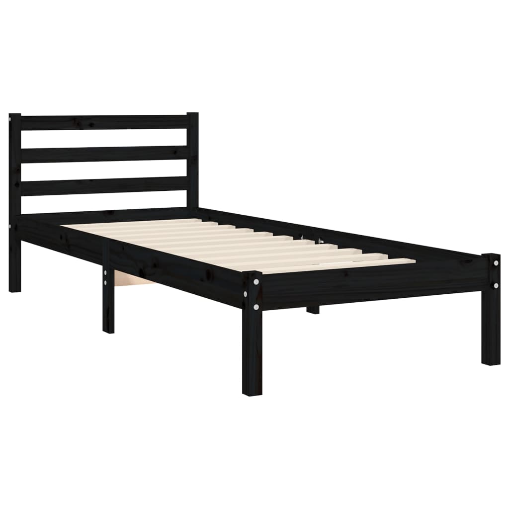 vidaXL Estructura de cama individual con cabecero madera maciza negro