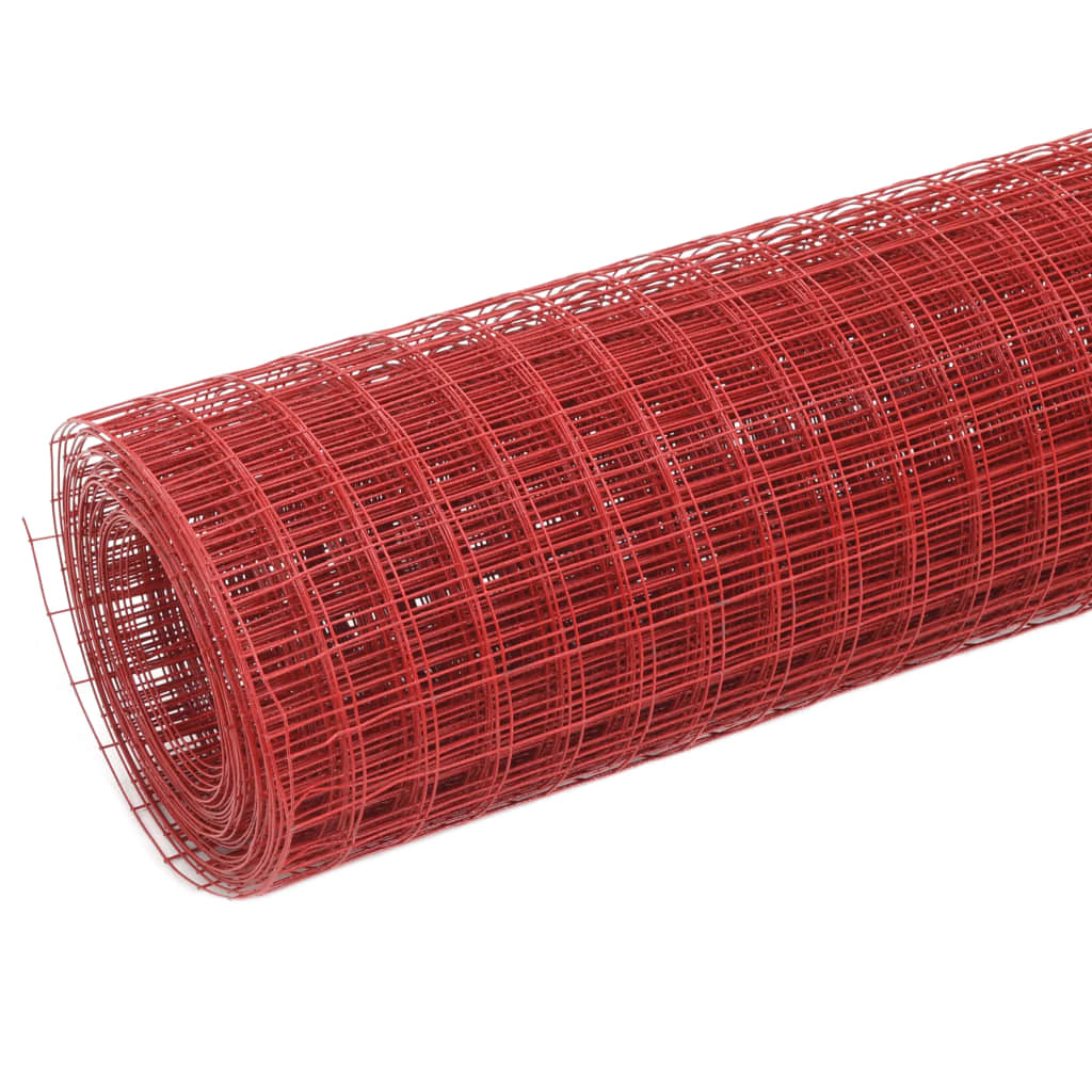 vidaXL Alambrada de gallinero acero revestimiento PVC rojo 10x1 m